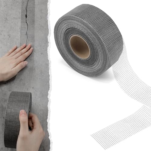 Innconee 250 ft x 2 Inch Cement Board Joint Tape Self Adhesive Durable Gray Fiberglass Mesh Drywall Mesh Repair Tape for Cement Board Joints Repairing, Sealing and Strengthening