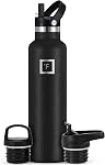 IRON °FLASK Canteen d'hydratation pour camping et randonnée - 24/32 oz avec 3 couvercles - Bouteille d'eau isolée avec paille - Acier inoxydable à double paroi - Étanche sous vide sans BPA - Flacon de voyage pour sports et gymnase