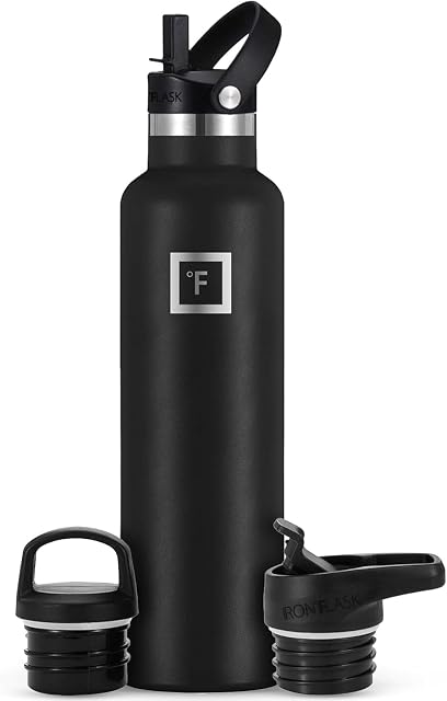 IRON °FLASK Canteen d'hydratation pour camping et randonnée - 24/32 oz avec 3 couvercles - Bouteille d'eau isolée avec paille - Acier inoxydable à double paroi - Étanche sous vide sans BPA - Flacon de voyage pour sports et gymnase