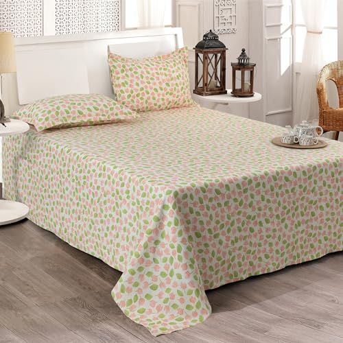 Image of Cortina Cloud Cotton King Size Bedsheet with 2 Pillow Covers | Super Soft, Breathable & Skin-Friendly Bedsheet for Double Bed King Size with Printed Design | (Cream,270x250 cm)
