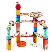 Hape Quadrilla Castle Escape Marble Run -Wooden Track Construction Set for Kids 4+, STEM Learning Toy Compatible with Popular Building Systems