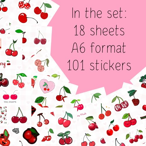 Image of 100Pcs Cherry Stickers for Water Bottle and Laptop - Fruit Party Favors & Decorations, Waterproof Vinyl Nature Decals, Cute Cherry Stickers Laptop Decals, Gifts for Women & Men