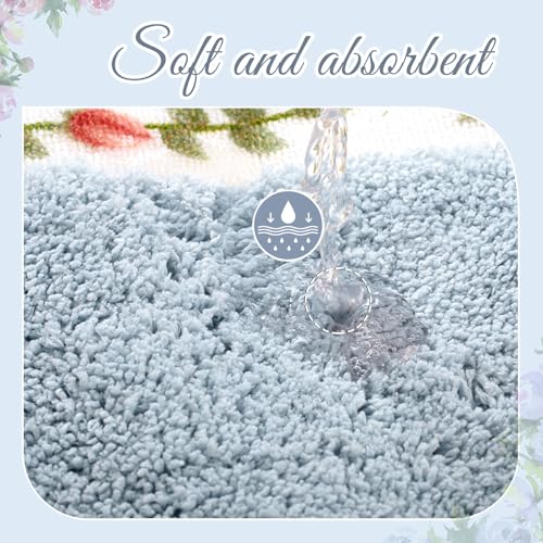 Set de 4 Tapetes Decorativos para Baño Flores Azules miniatura 4