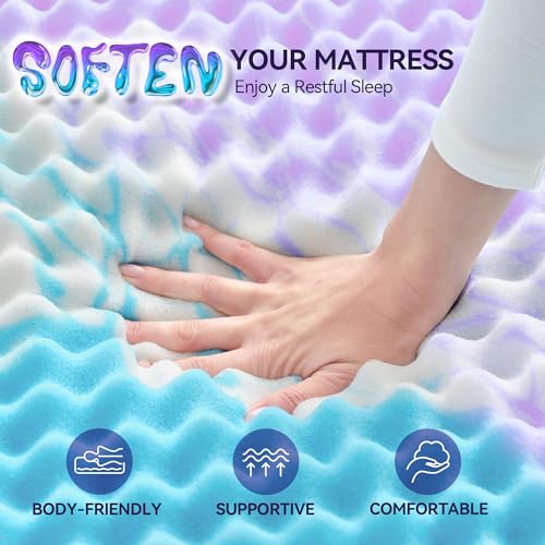 SINWEEK 3 Inch Egg Crate Memory Foam Mattress Topper Twin XL, Twin Extra Long Mattress Pads for College Dorm Single Bed, Pressure Relieve CertiPUR-US Certified,39x80 Inches, Colorful