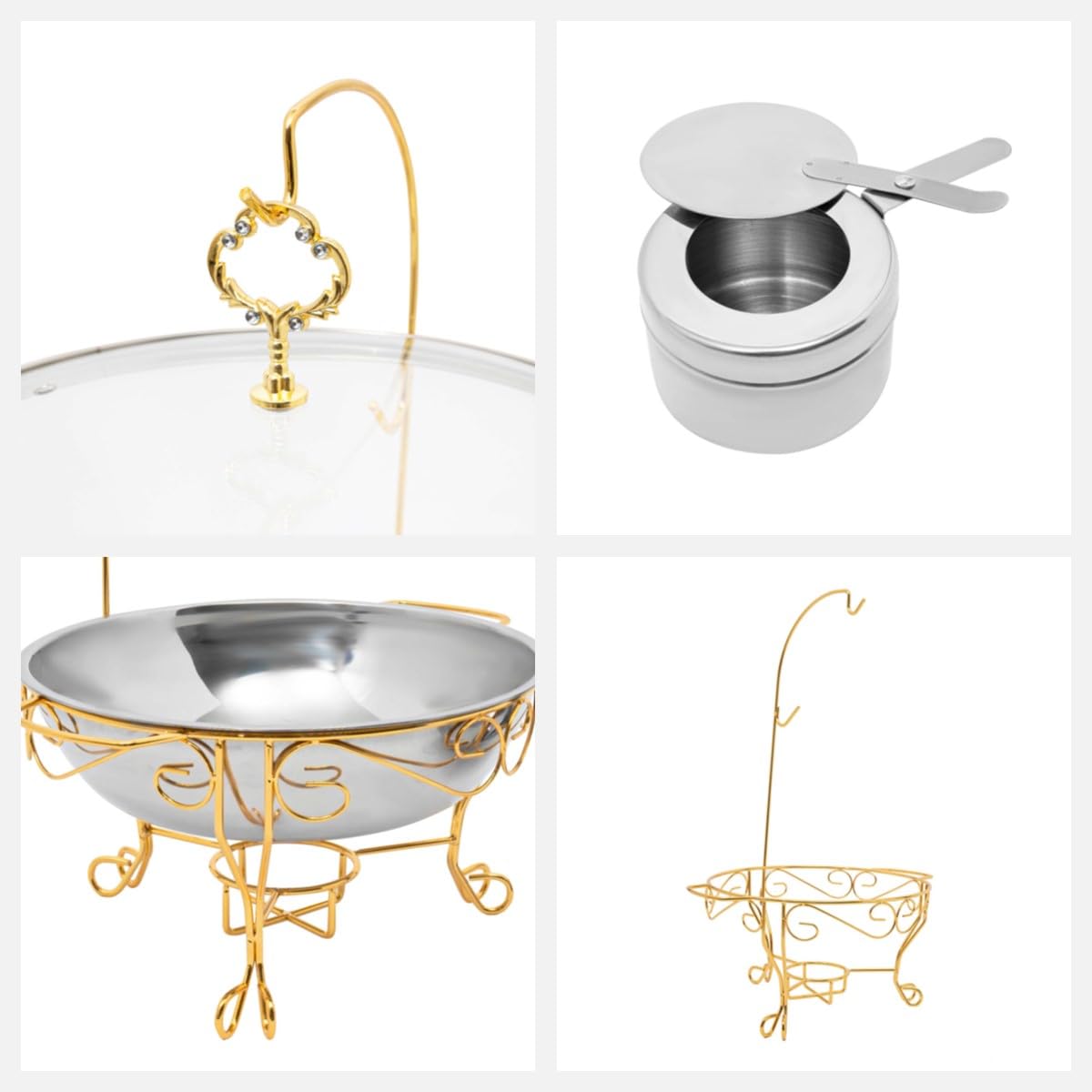Set chafing dish rotondo da 6 litri con base in acciaio inossidabile, contenitore per mantenere il cibo caldo, coperchio e manico isolante, riscaldamento a lampada ad alcool, per buffet, feste