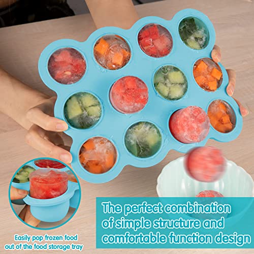 Baby Food Storage Container -12 Cup Silicone Baby Food Freezer Tray With Transparent Cover, Food Grade Silicone,Perfect Food Container For Homemade Baby Food,Fruit Purees&Vegetables (Blue) #TOP4