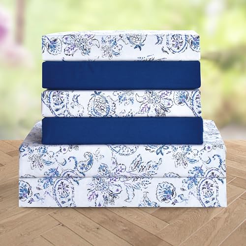 Elegant Comfort Luxury Soft Bed Sheets Paisley Pattern - 1500 Premium Hotel Quality Microfiber Softness Wrinkle and Fade Resistant (6-Piece) Bedding Set, Full, Paisley Indigo