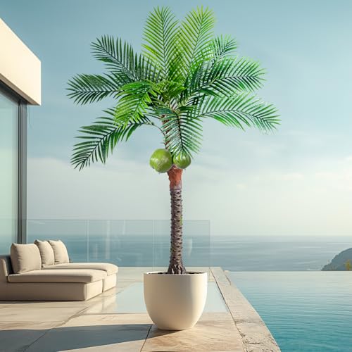 Erimda 30-Year Factory Faux Coconut Tree - 6FT Faux Palm Tree Realistic Thick Trunk & Heavy Duty...