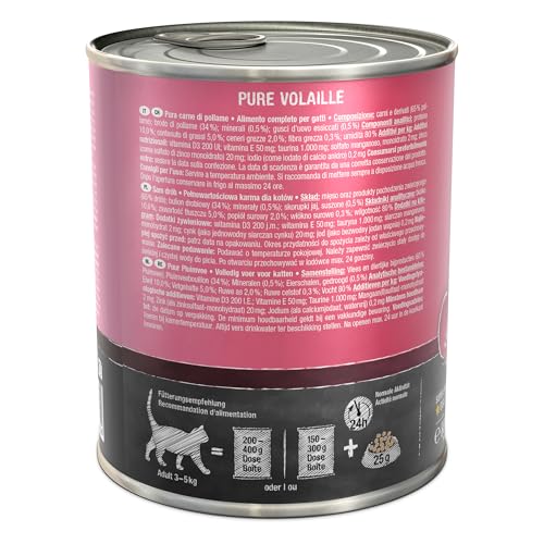 LEONARDO Nassfutter für Katzen, Geflügel pur, 6X 800g Dose, Katzenfutter getreidefrei, Alleinfutter, Made in Germany