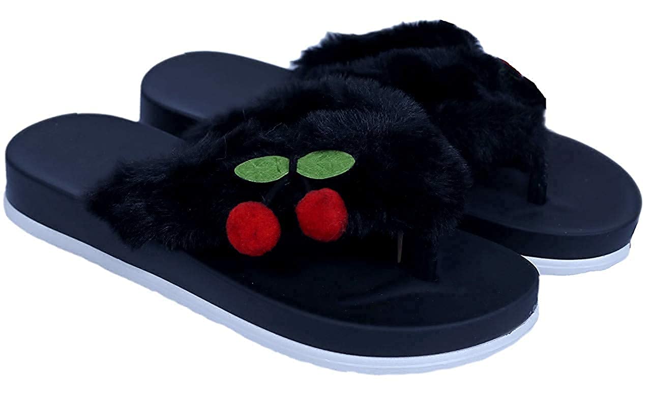 Joda Ghar Kids Comfortable Indoor & Outdoor Fur Slippers Flipflops for Girls - Black, EU Size : 25 | UK Size : 8 | Age : 2 To 2.5 Years (B09CG55YTN) Amazon Price History, Amazon Price Tracker