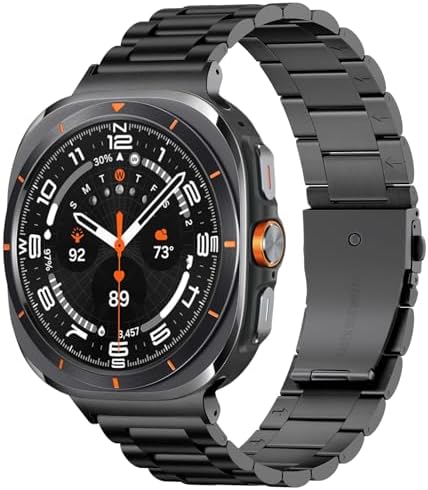 Wristitani Metal Band Compatible with Samsung Galaxy Watch Bands Ultra/7/6/5/4 40mm 44mm 47mm, Solid Metal Stainless Steel Strap For Men Women Present, Black Silver