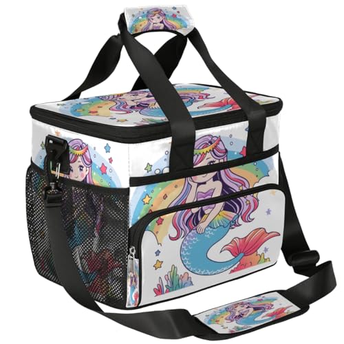 Rainbow Underwater Women Insulated Picnic Backpack Lunch Box for Women Men Picnic Basket Tote Lunch Bag Picnic Bag Portable Lunch Bags for Picnic, Beach, Work, Trip,Office, Camp Cute Mermaid
