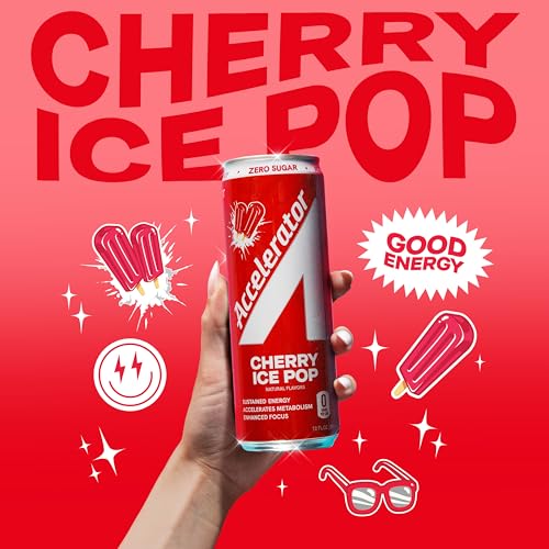 Image of Accelerator Active Energy Drink, Cherry Ice Pop 12oz can (12 pack) | Zero Sugar, Sustained Energy from 100% Natural Caffeine (200mg from Green Coffee Bean & Green Tea extract)