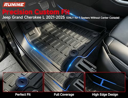 Image of Floor Mats for Jeep Grand Cherokee L 2021-2026 (ONLY for 7 Seaters Without Center Console) All Weather Custom Fit Car Floor Liners Trunk Mat Rubber Car Mats