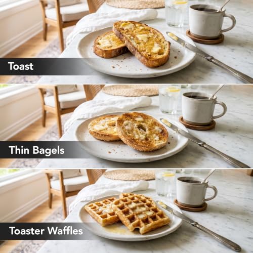 Image of OVENTE Electric 2 Slice Toaster Machine with 6-Shade Browning Selector Setting, Compact Design and Removable Crumb Tray, 700W Power Perfect for Toasting Bread, Thin Bagels and Waffles, Black TP2210B