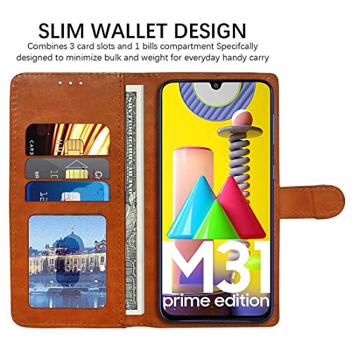 Image of Amazon Brand - Solimo Flip Leather Mobile Cover (Soft, Flexible & Kickstand Back case) Compatible for Samsung Galaxy M31 Prime / M31 / F41 (CamelBlack)