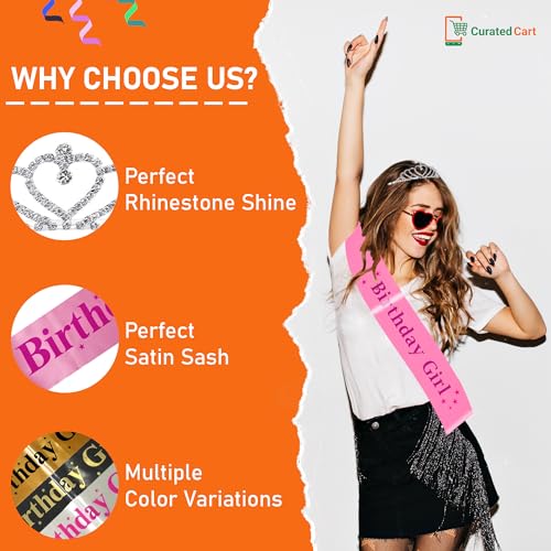 Image of CURATED CART Birthday Tiara Crown with Sash for Women, Party Headband Hair Accessory
