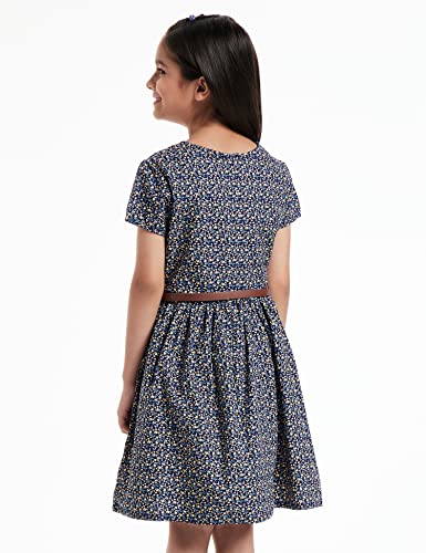 Image of Amazon Brand - Jam & Honey Girl's 100% Soft & Pure Cotton Comfortable and Stylish Printed Woven Dress with Short Sleeves and Belt - Perfect for Every Occasion