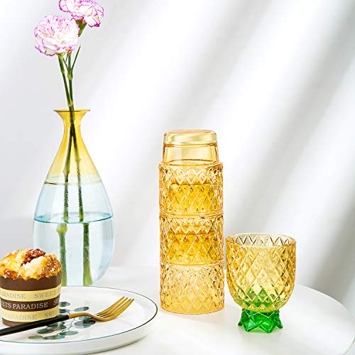 Diamond Star Stacking Glasses Fruit Set Of 4 10 Oz Cups Pear Pineapple Colorful Stackable Drinking Glass Sets Yellow With Green Leaf Glassware For Drinking Water, Bear #TOP3