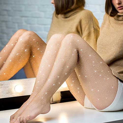Image of Sparkle Rhinestone Fishnets High Waist Tights Party Stockings for Womens