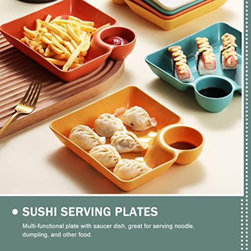 Upkoch 4 Pcs Ceramic Plates With Dipping Saucer: Japanese Sushi Plate Serving Tray Dumpling Plate Seasoning Dish Snack Dish Sauce Plate For Fruit Appetizer Dessert #TOP5