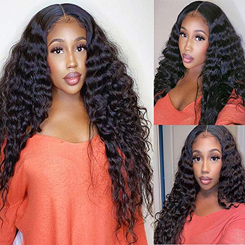 4x4 Lace Front Wigs Human Hair Deep Curly Wave Lace Front Wigs Human Hair Pre Plucked 150% Density Brazilian Curly Wigs Human Hair for Black Women Natural Hairline Wigs with Baby Hair (24 inch, 4x4 Deep Wigs)