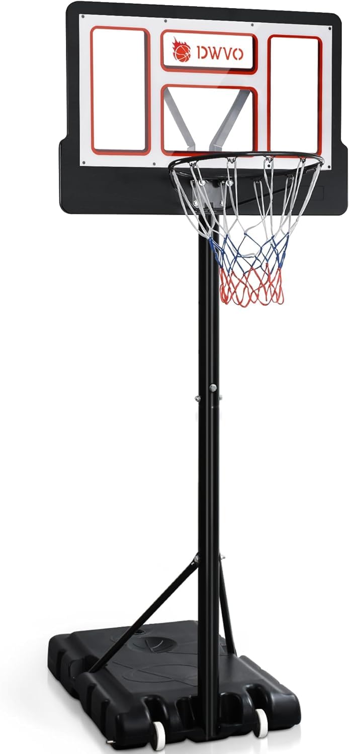 DWVO Portable Basketball Hoop Outdoor, 4.4-10FT Adjustable Basketball Stand for Outside, 44in Shatterproof Backboard and 18in Rim, Basketball Hoop Goal System for Various Ages