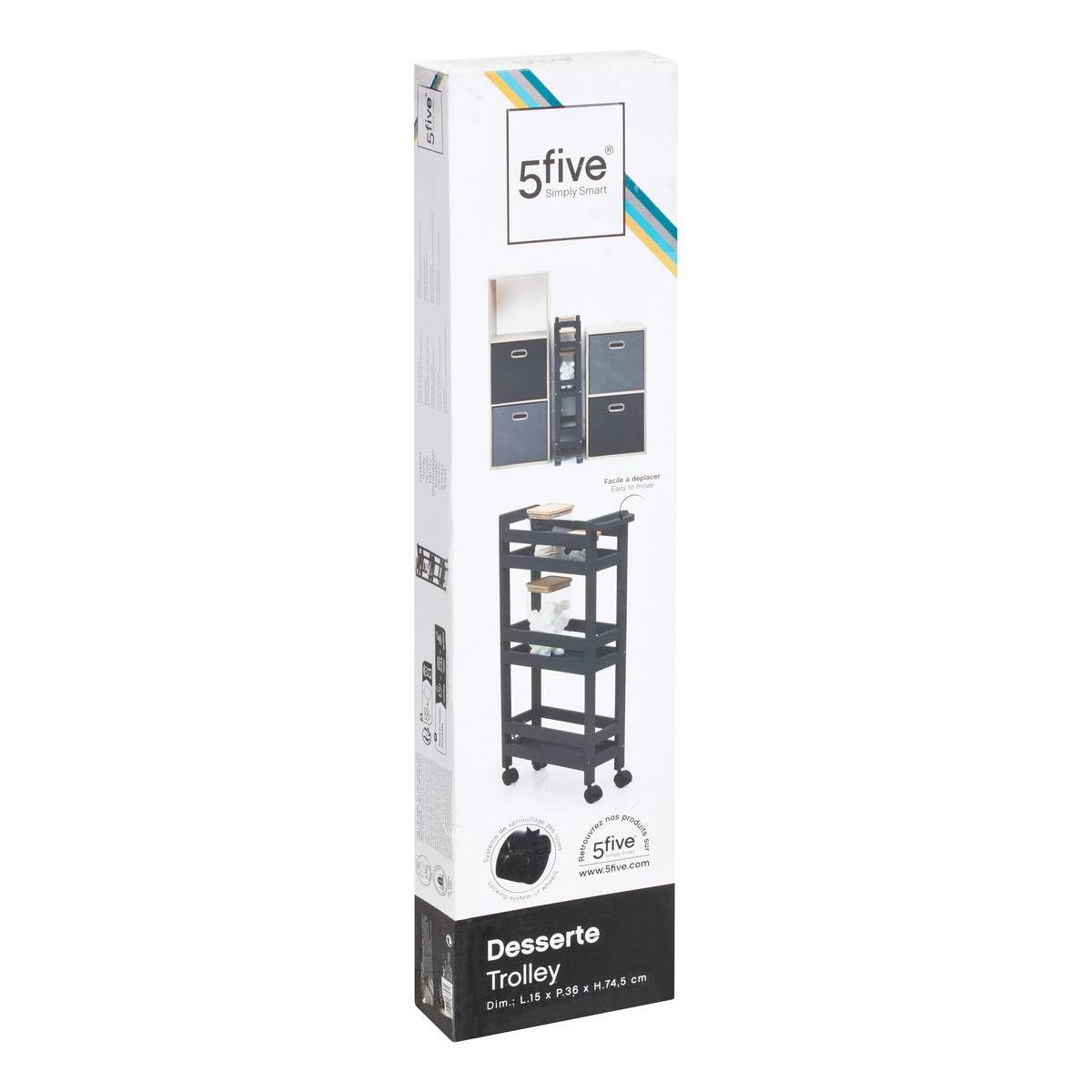 5five - carrello colorama su rotelle, 3 livelli, nero kohl