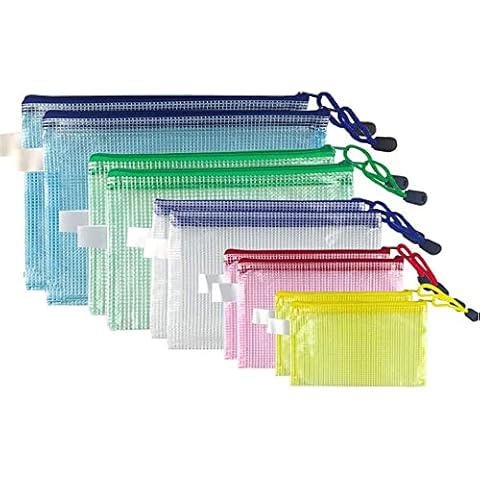 Zip File Folders, Pyhot 10pcs 5 Sizes Mesh Document File Bags Storage Pouch with Zipper for Cosmetics Offices Supplies Travel Accessories, 5 Colors (10pcs Mixed 5 Size) Cover