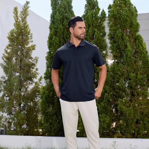 Image of TEZO Polo Shirts for Men Golf Short Sleeve Moisture Wicking Tactical Shirt