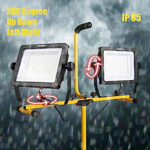 Image of 270 W 30000 Lumen Dual-Head LED Work Light with Tripod Stand, 4 Brightness Adjustable, IP 65 Waterproof 13 Ft Power Cord