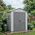 Compact Outdoor Storage Shed, 6x4 ft Resin Shed with Floor & Window, Weather Resistant Garden Tool House for Backyard Patio, Small Lockable Plastic Storage Unit for Lawn Mower, Bike