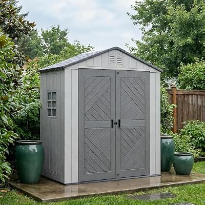 Compact Outdoor Storage Shed, 6x4 ft Resin Shed with Floor & Window, Weather Resistant Garden Tool House for Backyard Patio, Small Lockable Plastic Storage Unit for Lawn Mower, Bike