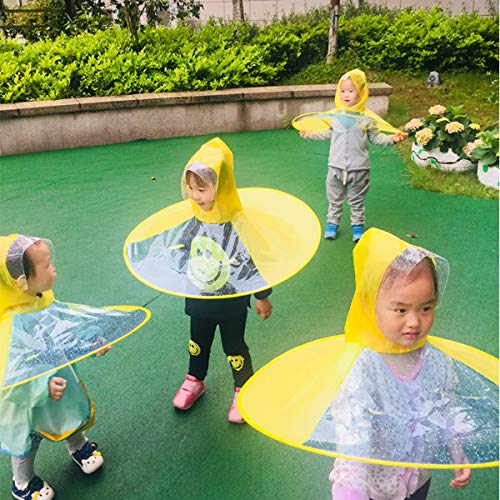 Wantis Creative UFO Waterproof Hands Free Umbrella Rain Hat Headwear Cap School Pranks Performance Costum(0.9M-1.3M(Height), Random(Yellow,Pink,Blue))