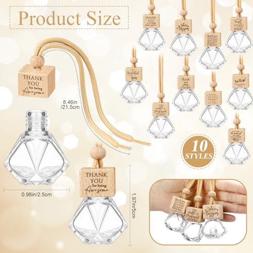 Image of Funnymoom 20 Pcs Thank You Appreciation Gift Bulk Car Diffuser Air Freshener Ornament Hanging Empty Glass Essential Oil Bottle Employee Gifts for Employee Teacher Staff Volunteer Coworker
