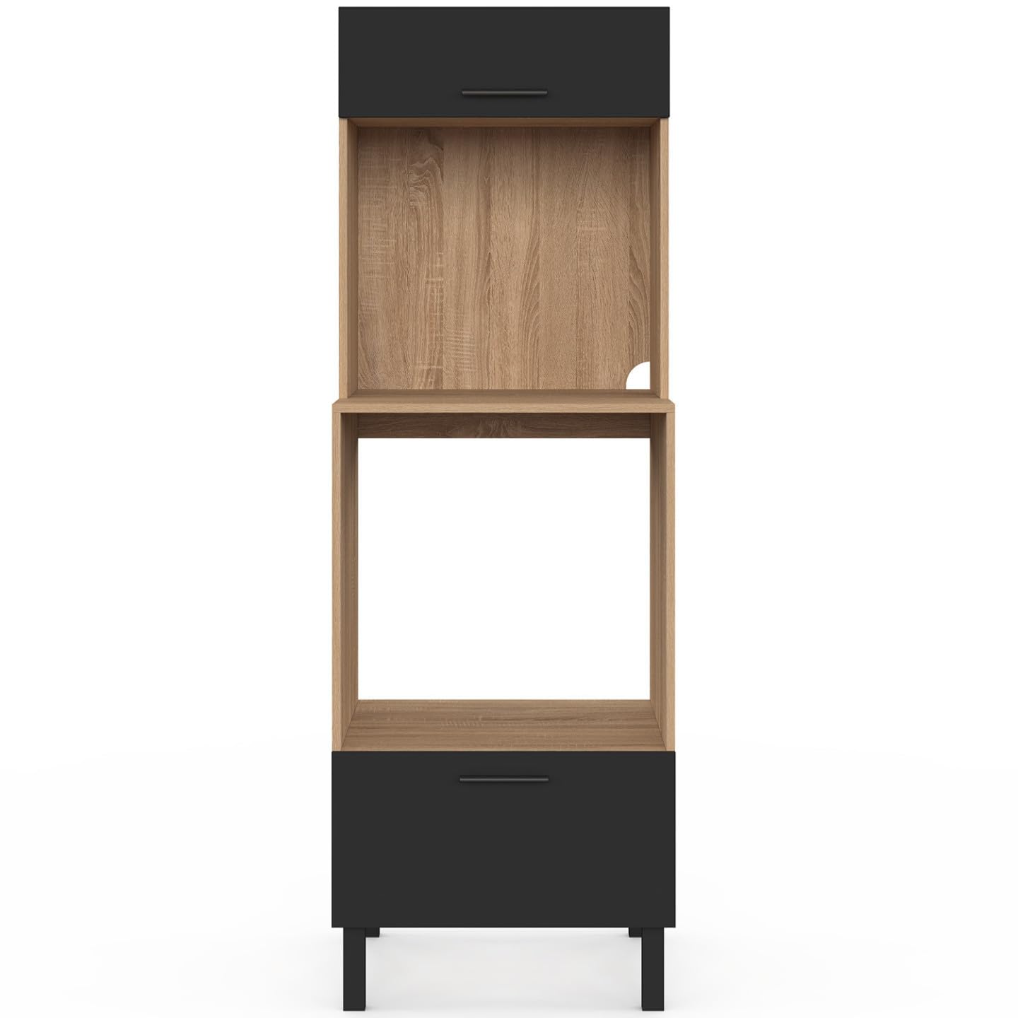 IDMarket - Armoire Colonne de Cuisine Four/Micro-Ondes 60 cm CINA 2 Portes Noir et façon hêtre