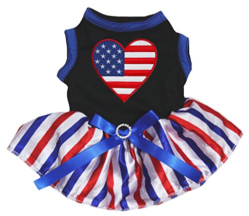Petitebella USA Heart Puppy Dog Dress (Black/Stripes, Small)