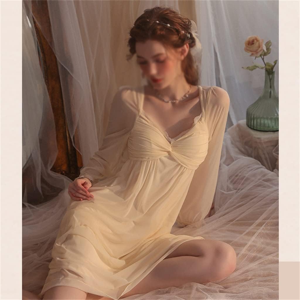 VIBY Nightwear Women's Spring and Autumn Long-Sleeved hot lace Princess Style Pajamas Home Clothes (Color : D, Size : Medium) : Clothing, Shoes & Jewelry