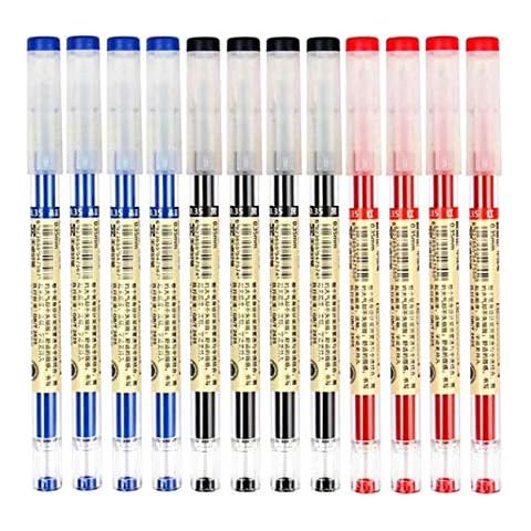 Rolling Ball Pens Ballpoint Pen Quick-Drying Ink 0.37 mm Extra Fine Point Liquid Ink Rollerball Pens Gel Ink Pen Japanese Style for Office School Stationery Supply 12 Pieces (4 Black 4Blue 4Re) Cover