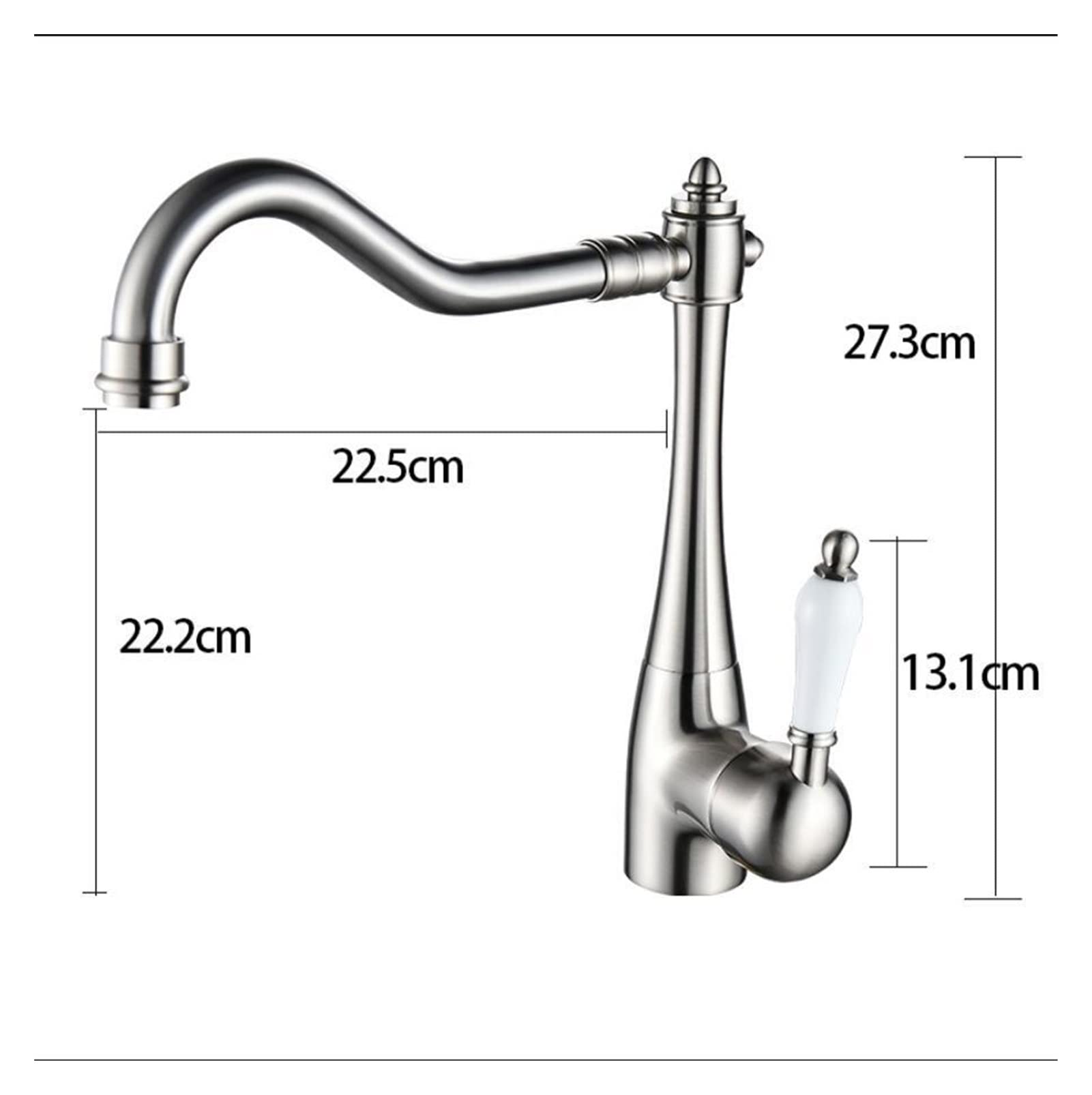 Grifo de Cocina, Grifo de Cocina de un Solo Asiento, Grifo de Fregadero de Cocina de un Solo Orificio, caño Giratorio, Mango de cerámica, Grifo de latón Dorado/níquel Comfortable Anniversary