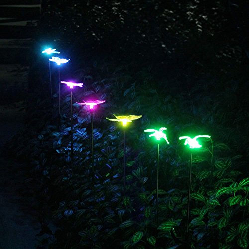 Solar Garden Lights Outdoor, 6-pack OxyLED Figurine Stake Light, Color Changing Decorative Landscape Light LED Solar Powered Hummingbird Butterfly Dragonfly for Patio Yard Pathway Halloween Christmas
