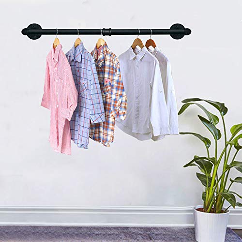Tlbtek Industrial Pipe Clothes Rack,Heavy Duty Rustic Clothes Hanging Shelves System,Wall Mounted Detachable Black Iron Metal Garment Bar For Retail Display,Closet Organization (36 Inch) #TOP4