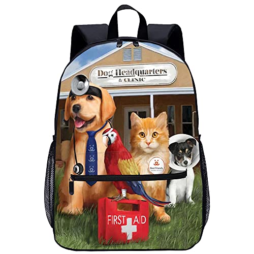 Sac à dos d'école imprimé 3D avec grand cartable de mode chien