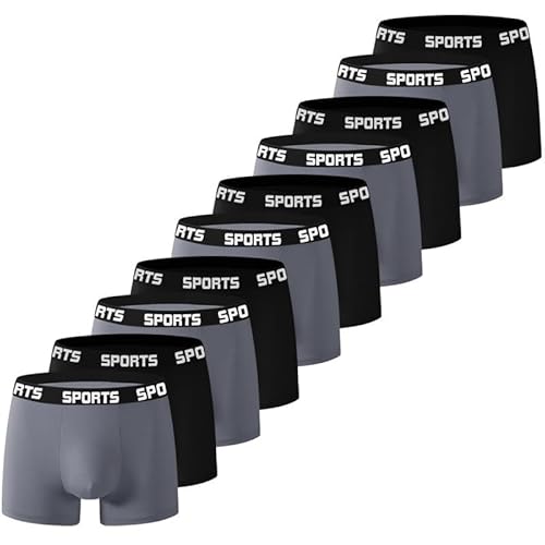 10 Stück Boxershorts für Herren, weiche und atmungsaktive feuchtigkeitsableitende Boxershorts (Schwarz + Grau), schwarz/grau, L