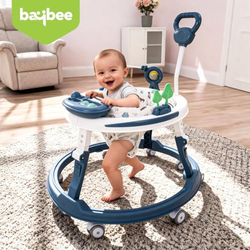 Image of Baybee Breezy 2-in-1 Baby Walker & Push Walker with Music, Foot Mat & Parent Handle | Walker for Kids for 6 to 18 Months | Foldable, 360 Wheels (Blue)