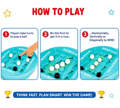 Image of POP N Play PLOT-4 Fast Strategy Board Game for Kids & Family | 2 Player Educational Thinking Game | Brain Development, Logic Building & Concentration Toy | Boys & Girls Age 3+ Years