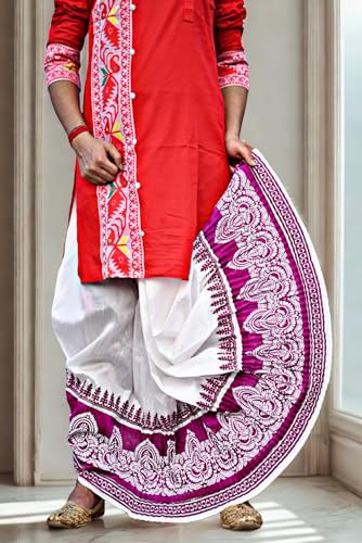 Image of Men's Ready to Wear Pant System Printed MAYUR PUCHHA Dhoti for Marriage, Pooja, Festival etc.(GC010)