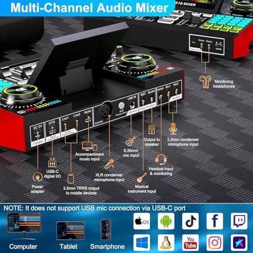 Image of Podcast Microphone Bundle for Live Streaming, Sound Card Audio Interface Mixer w 3.5mm Condenser Mic for Broad Casting with Voice Changer Denoise, Podcast Equipment Bundle for PC /Phone Gaming Singing