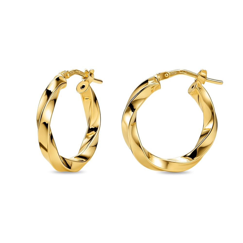 Miore Orecchini Donna Argento Sterling 925 Placcato Oro 18K, Orecchini a Cerchio Dorati ed Intrecciati da 15mm, Gioielli da Donna Made in Italy, con Custodia Portagioie