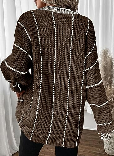 Dokotoo Womens Oversized Striped Tunic Sweaters Casual V Neck Long Sleeve Color Block Knit Pullover Jumper Tops3